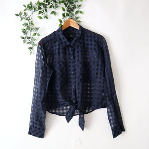 Rails Long Sleeve Blue Shadow Check Collared Tie Waist Button Kelsey Top M